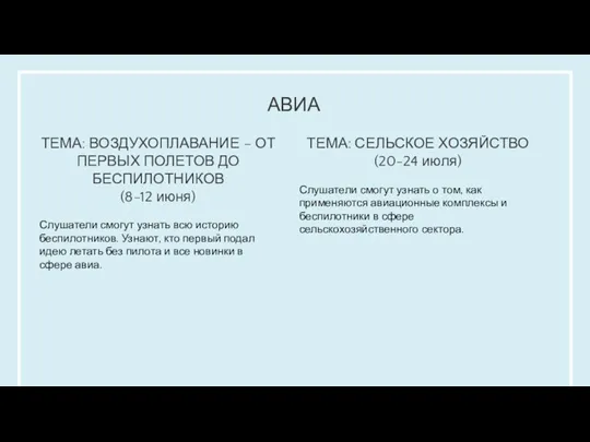 АВИА ТЕМА: ВОЗДУХОПЛАВАНИЕ – ОТ ПЕРВЫХ ПОЛЕТОВ ДО БЕСПИЛОТНИКОВ (8-12 июня) Слушатели