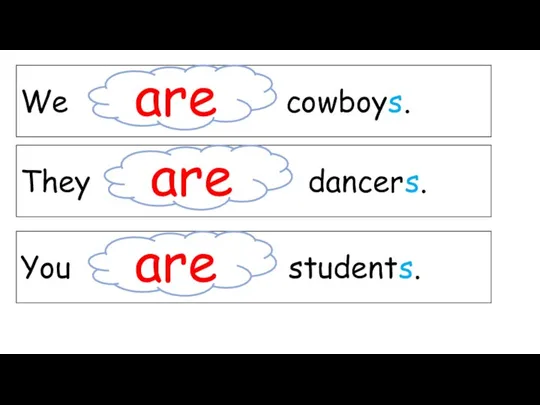 We cowboys. are They dancers. are You students. are