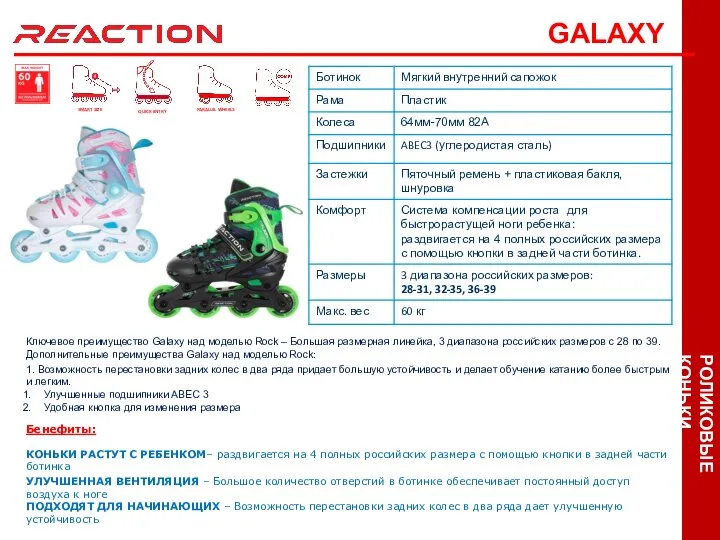 Ключевое преимущество Galaxy над моделью Rock – Большая размерная линейка, 3 диапазона