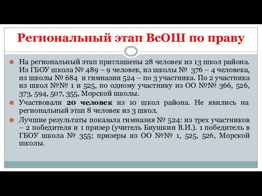 Региональный этап ВсОШ по праву На региональный этап приглашены 28 человек из