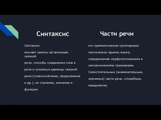 Синтаксис Синтаксис изучает законы организации связной речи, способы соединения слов в речи