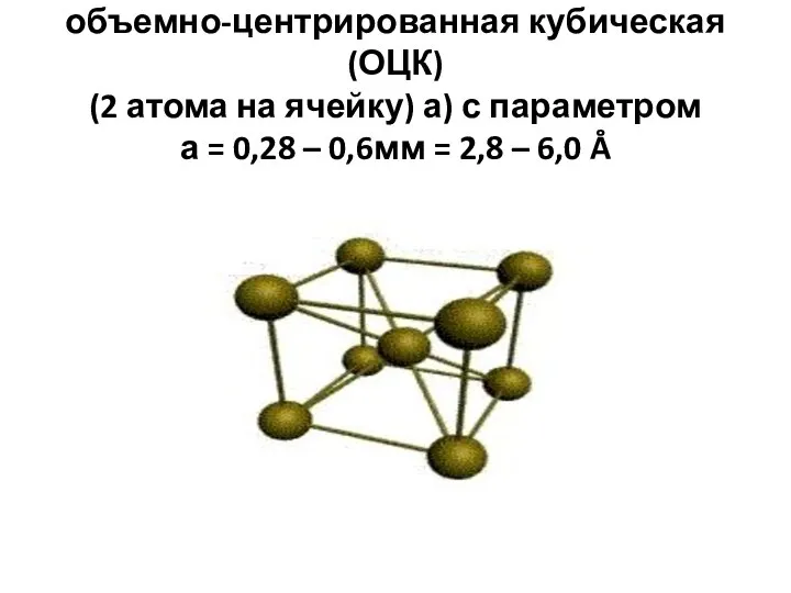 объемно-центрированная кубическая (ОЦК) (2 атома на ячейку) а) с параметром а =