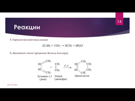 Реакции ViTa_Chem&Bio 5. Горение (полное окисление) 6. Диеновый синтез (реакция Дильса-Альдера)