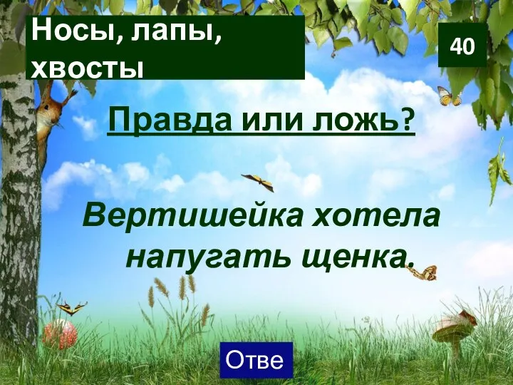 Носы, лапы, хвосты Правда или ложь? Вертишейка хотела напугать щенка. 40