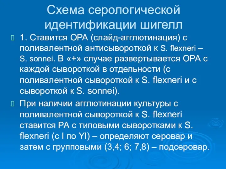 Схема серологической идентификации шигелл 1. Ставится ОРА (слайд-агглютинация) с поливалентной антисывороткой к