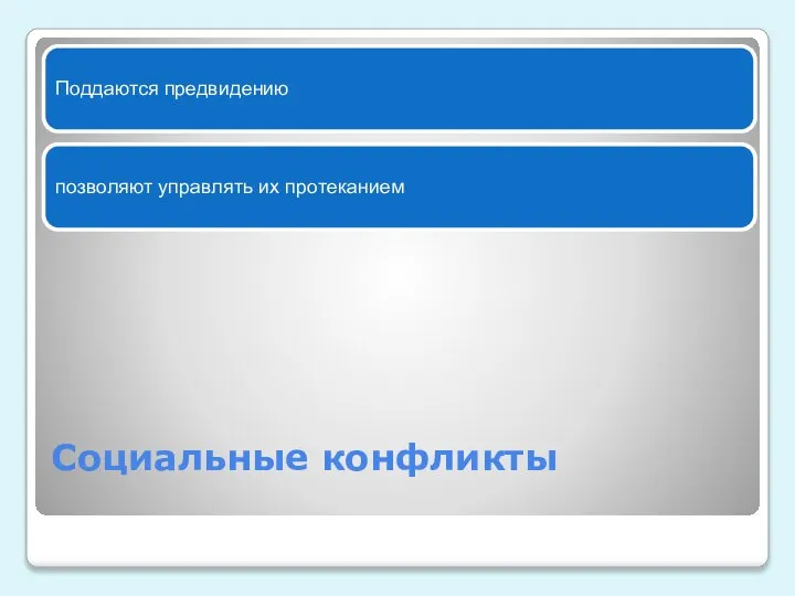 Социальные конфликты Поддаются предвидению позволяют управлять их протеканием