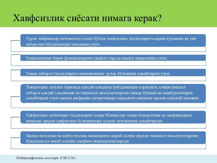 Хавфсизлик сиёсати нимага керак? Турли заифликлар натижасида ҳосил бўлган хавфсизлик таҳдидларига қарши