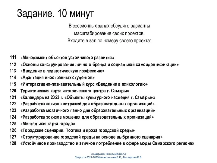 Задание. 10 минут В сессионных залах обсудите варианты масштабирования своих проектов. Входите