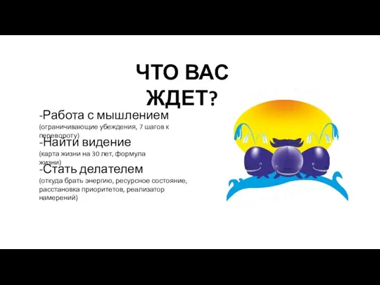 ЧТО ВАС ЖДЕТ? -Работа с мышлением (ограничивающие убеждения, 7 шагов к перевороту)