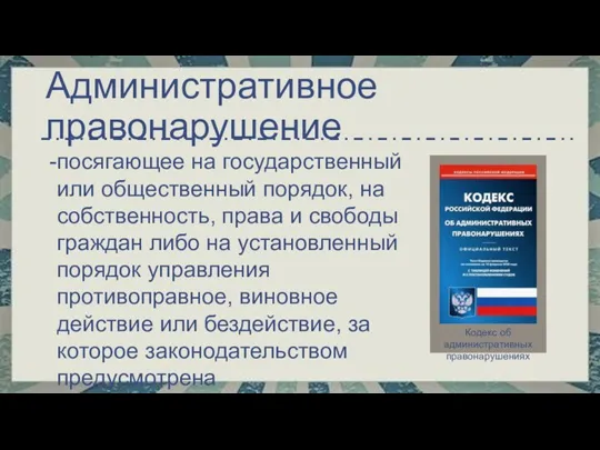 Административное правонарушение посягающее на государственный или общественный порядок, на собственность, права и