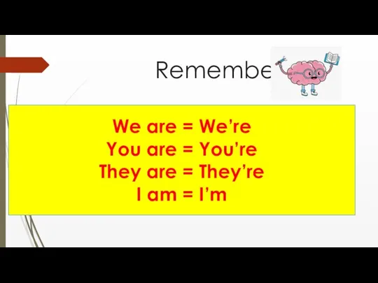 Remember We are = We’re You are = You’re They are =