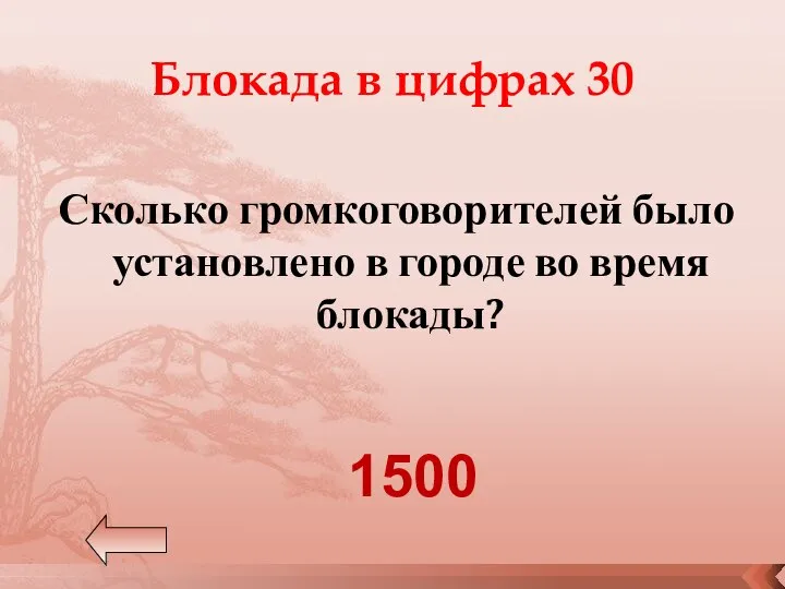 Блокада в цифрах 30 Сколько громкоговорителей было установлено в городе во время блокады? 1500