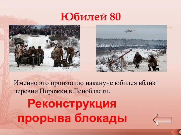 Именно это произошло накануне юбилея вблизи деревни Порожки в Ленобласти. Юбилей 80 Реконструкция прорыва блокады