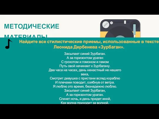 МЕТОДИЧЕСКИЕ МАТЕРИАЛЫ Засыпает синий Зурбаган. А за горизонтом ураган С грохотом и