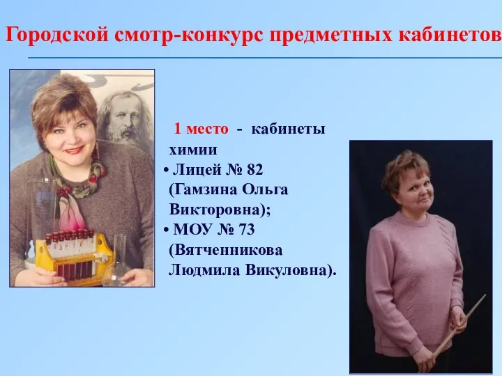 Городской смотр-конкурс предметных кабинетов 1 место - кабинеты химии Лицей № 82