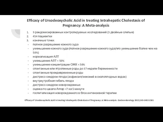 Efficacy of Ursodeoxycholic Acid in treating Intrahepatic Cholestasis of Pregnancy: A Meta-analysis