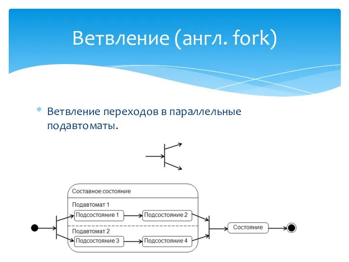 Ветвление переходов в параллельные подавтоматы. Ветвление (англ. fork)