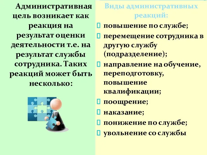 Административная цель возникает как реакция на результат оценки деятельности т.е. на результат