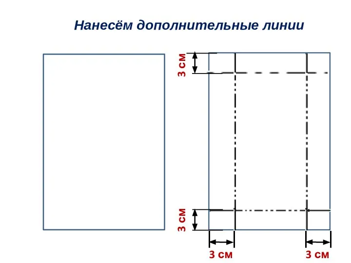 Нанесём дополнительные линии 3 см 3 см 3 см 3 см