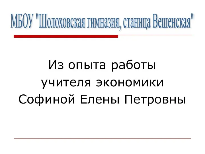 Из опыта работы учителя экономики Софиной Елены Петровны МБОУ "Шолоховская гимназия, станица Вешенская"