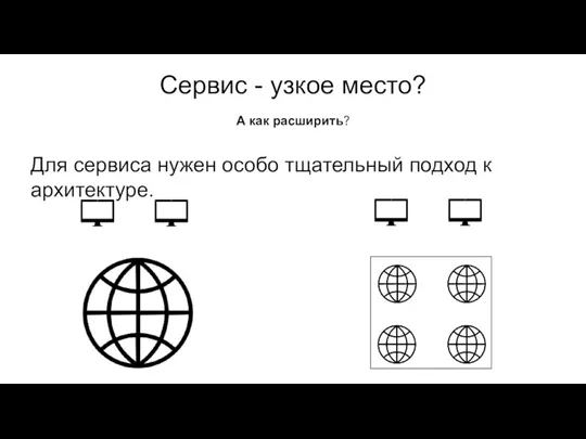 Сервис - узкое место? Для сервиса нужен особо тщательный подход к архитектуре. А как расширить?