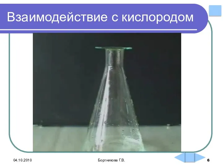 Взаимодействие с кислородом 04.10.2010 Бортникова Г.В.