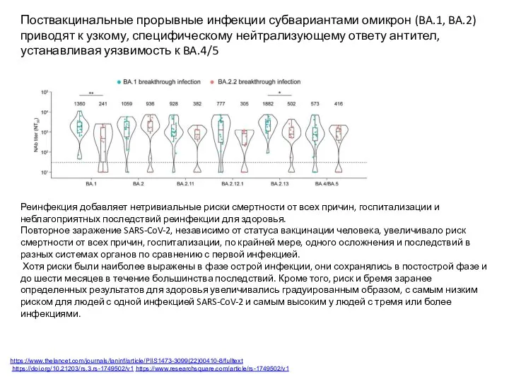 Поствакцинальные прорывные инфекции субвариантами омикрон (BA.1, BA.2) приводят к узкому, специфическому нейтрализующему