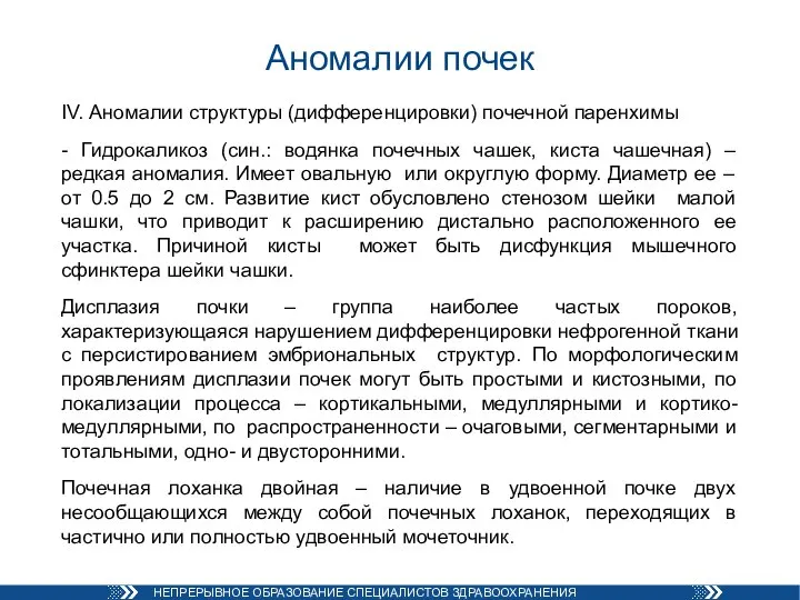 Аномалии почек IV. Аномалии структуры (дифференцировки) почечной паренхимы - Гидрокаликоз (син.: водянка