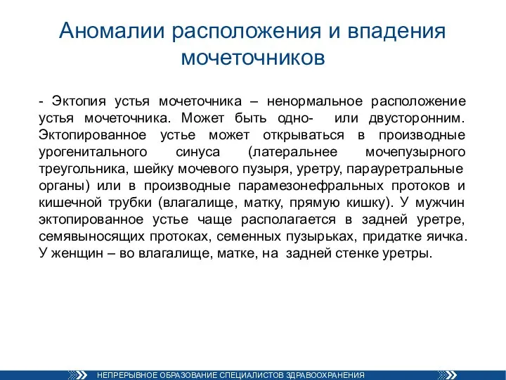 Аномалии расположения и впадения мочеточников - Эктопия устья мочеточника – ненормальное расположение