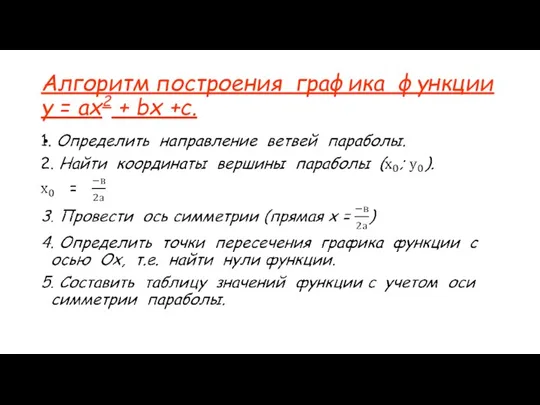 Алгоритм построения графика функции у = ах2 + bх +с.