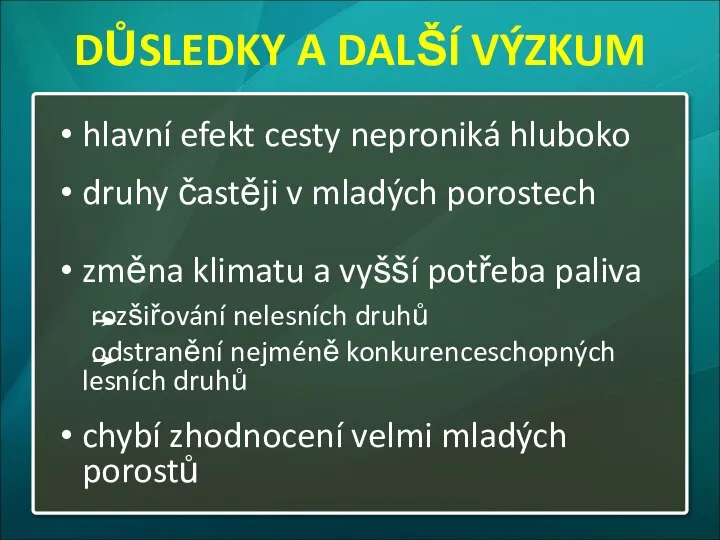 hlavní efekt cesty neproniká hluboko druhy častěji v mladých porostech změna klimatu