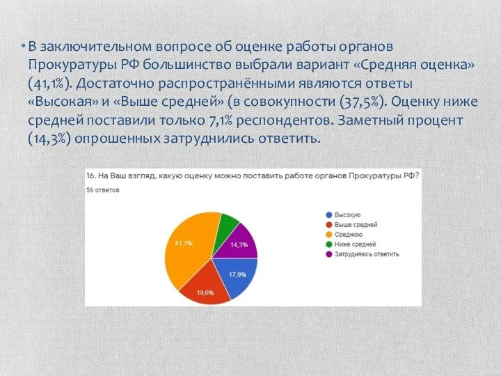 В заключительном вопросе об оценке работы органов Прокуратуры РФ большинство выбрали вариант