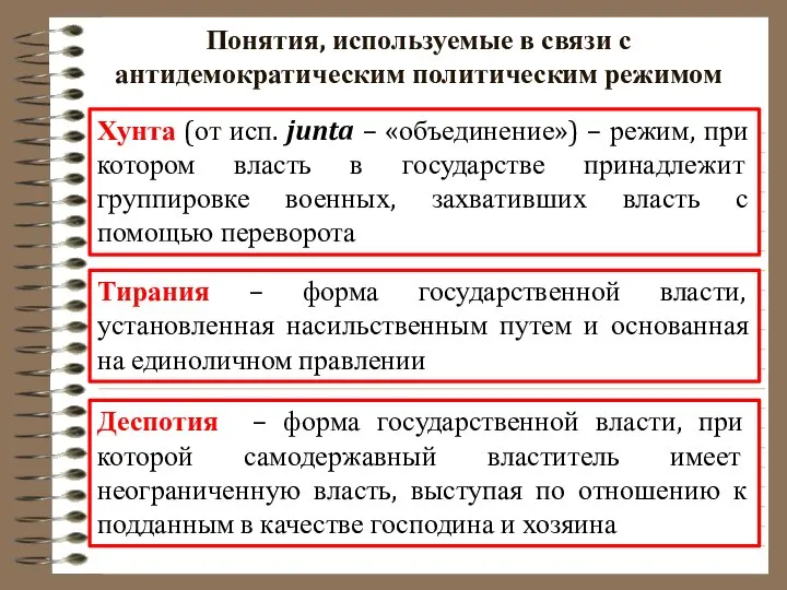 Понятия, используемые в связи с антидемократическим политическим режимом Хунта (от исп. junta