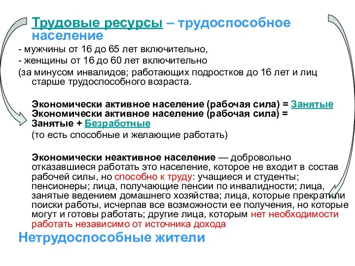 Трудовые ресурсы – трудоспособное население - мужчины от 16 до 65 лет