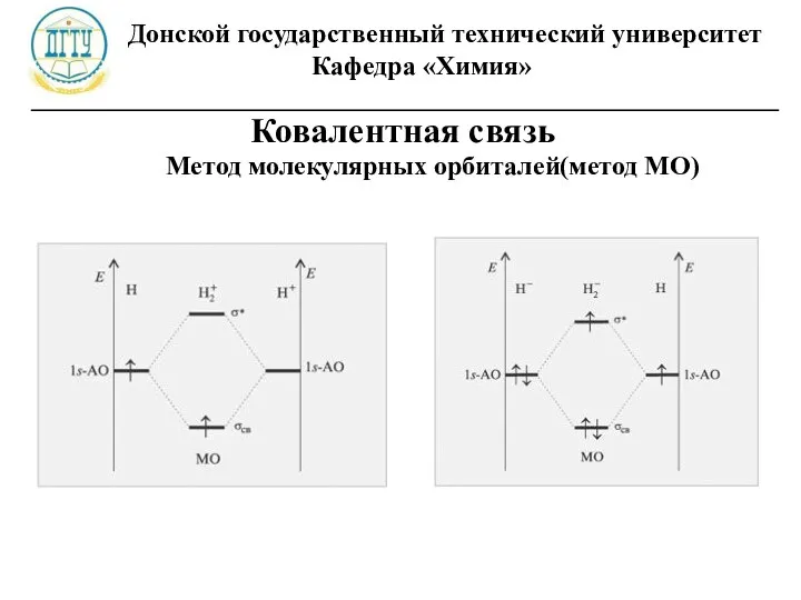 Донской государственный технический университет Кафедра «Химия» ________________________________________________________ Ковалентная связь Метод молекулярных орбиталей(метод МО)