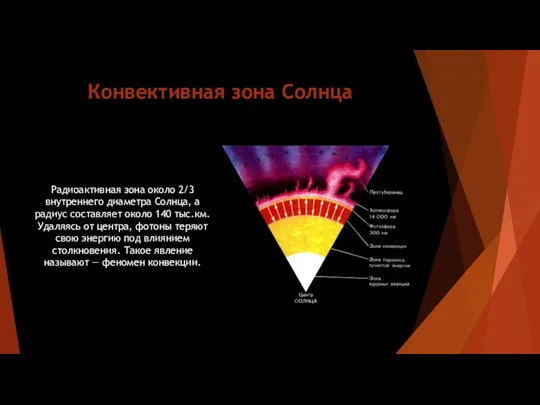 Конвективная зона Солнца Радиоактивная зона около 2/3 внутреннего диаметра Солнца, а радиус