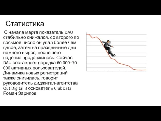 Статистика С начала марта показатель DAU стабильно снижался: со второго по восьмое