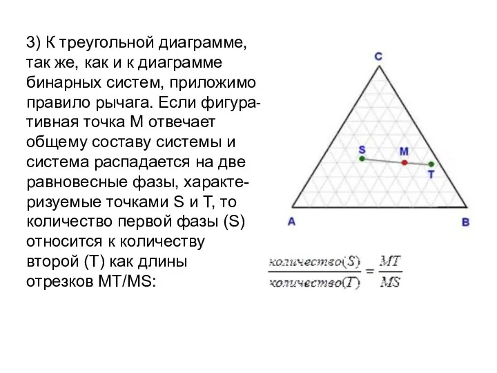 3) К треугольной диаграмме, так же, как и к диаграмме бинарных систем,