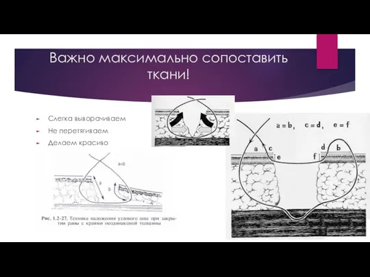 Важно максимально сопоставить ткани! Слегка выворачиваем Не перетягиваем Делаем красиво