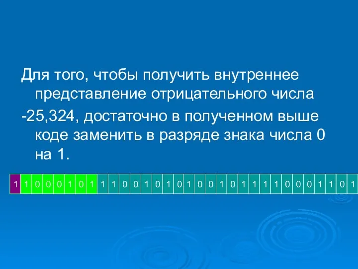 Для того, чтобы получить внутреннее представление отрицательного числа -25,324, достаточно в полученном