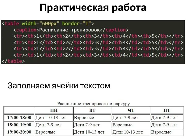 Практическая работа Заполняем ячейки текстом