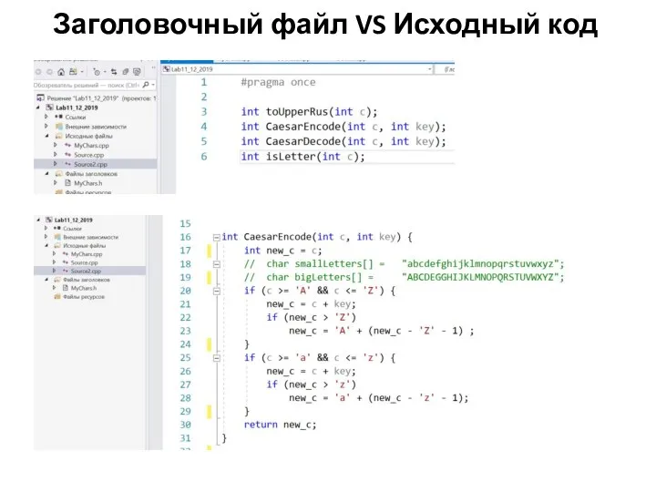 Заголовочный файл VS Исходный код