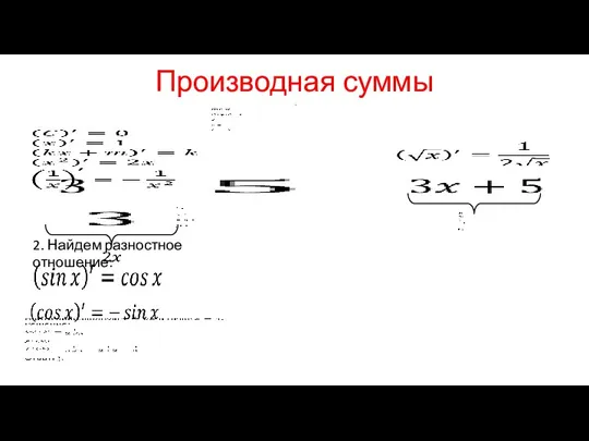 Производная суммы 2. Найдем разностное отношение: