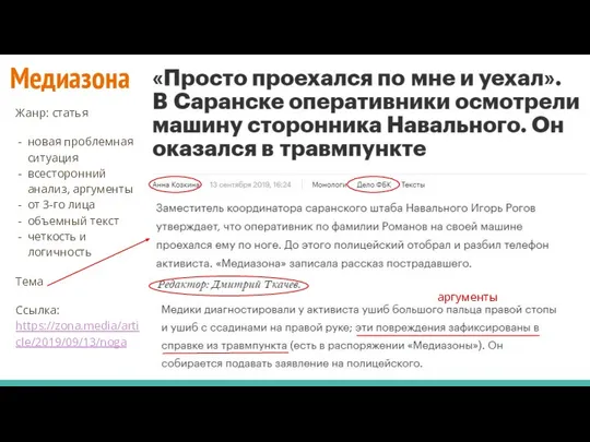 Медиазона Жанр: статья новая проблемная ситуация всесторонний анализ, аргументы от 3-го лица