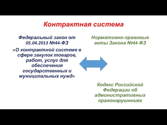 Контрактная система Федеральный закон от 05.04.2013 №44-ФЗ «О контрактной системе в сфере