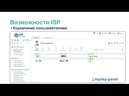 Возможности ISP Управление пользователями j.mp/isp-panel