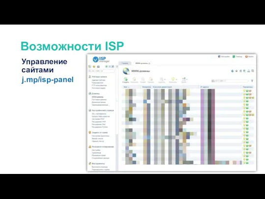Управление сайтами Возможности ISP j.mp/isp-panel