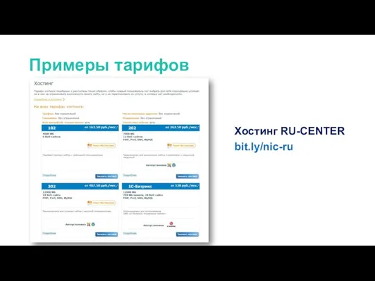 Хостинг RU-CENTER bit.ly/nic-ru Примеры тарифов