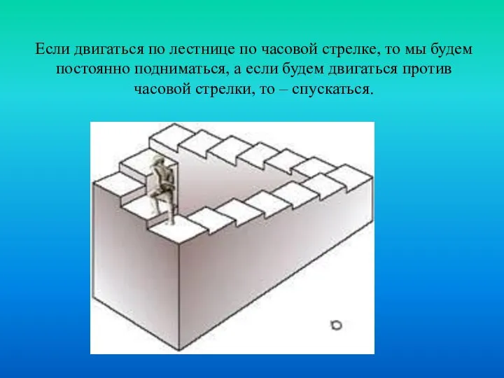 Если двигаться по лестнице по часовой стрелке, то мы будем постоянно подниматься,