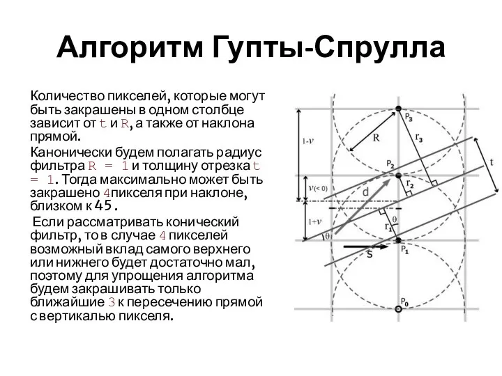 Алгоритм Гупты-Спрулла Количество пикселей, которые могут быть закрашены в одном столбце зависит